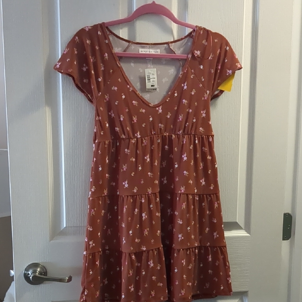 Aeropostale Orange V-Neck Flutter Sleeve Knee-Length Sundress